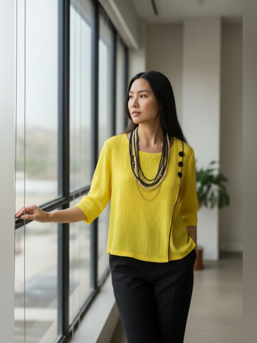 SIGNED VTG CROWN TRIFARI Nine Strand Black Beads & Cream Faux Pearl